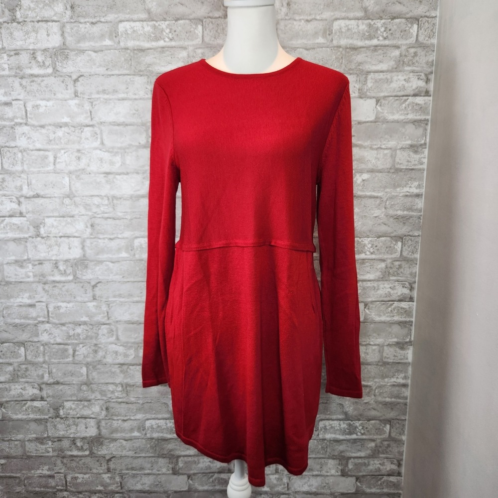 J. Jill Tunic Top Red Wool Blend Knit Long Sleeve Casual Small